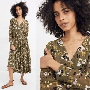 Madewell Cinch-Waist Tiered Midi Dress in Wildblooms